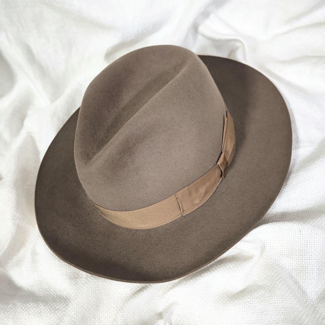 伊製ボルサリーノBorsalinoラビットファーフェルト中折れハット帽子59茶