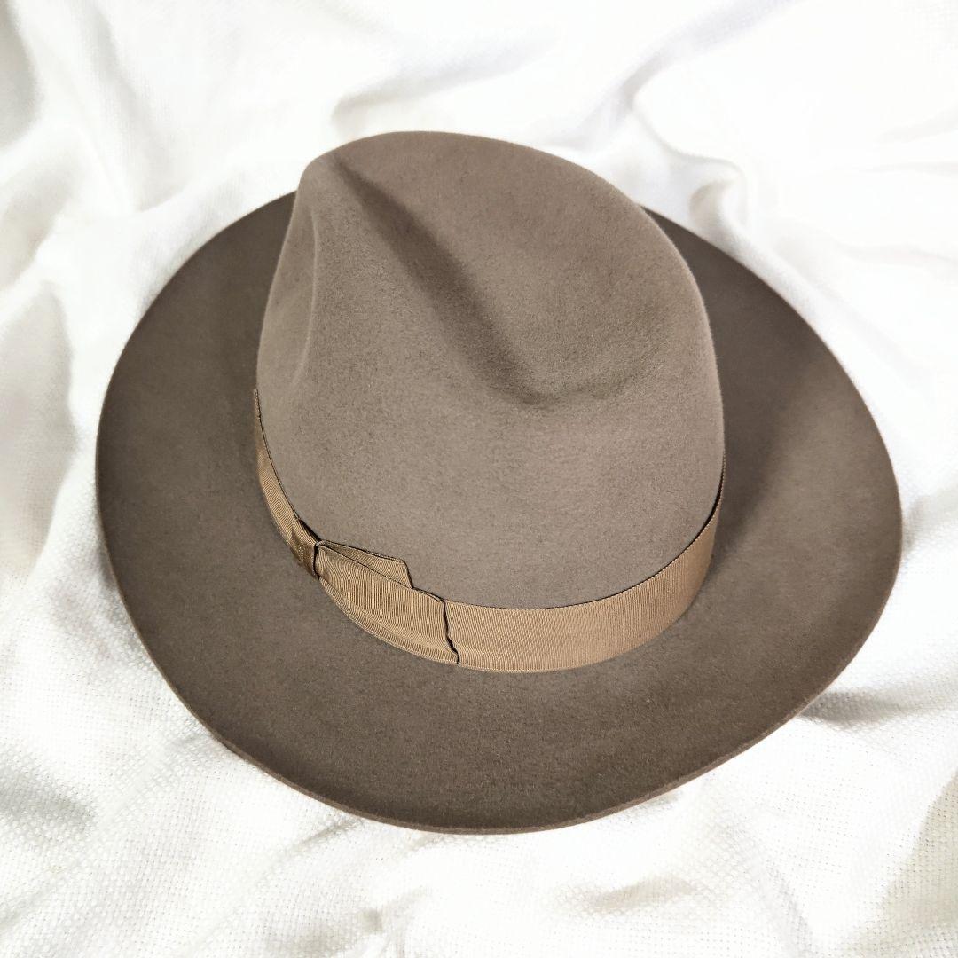 伊製ボルサリーノBorsalinoラビットファーフェルト中折れハット帽子59茶