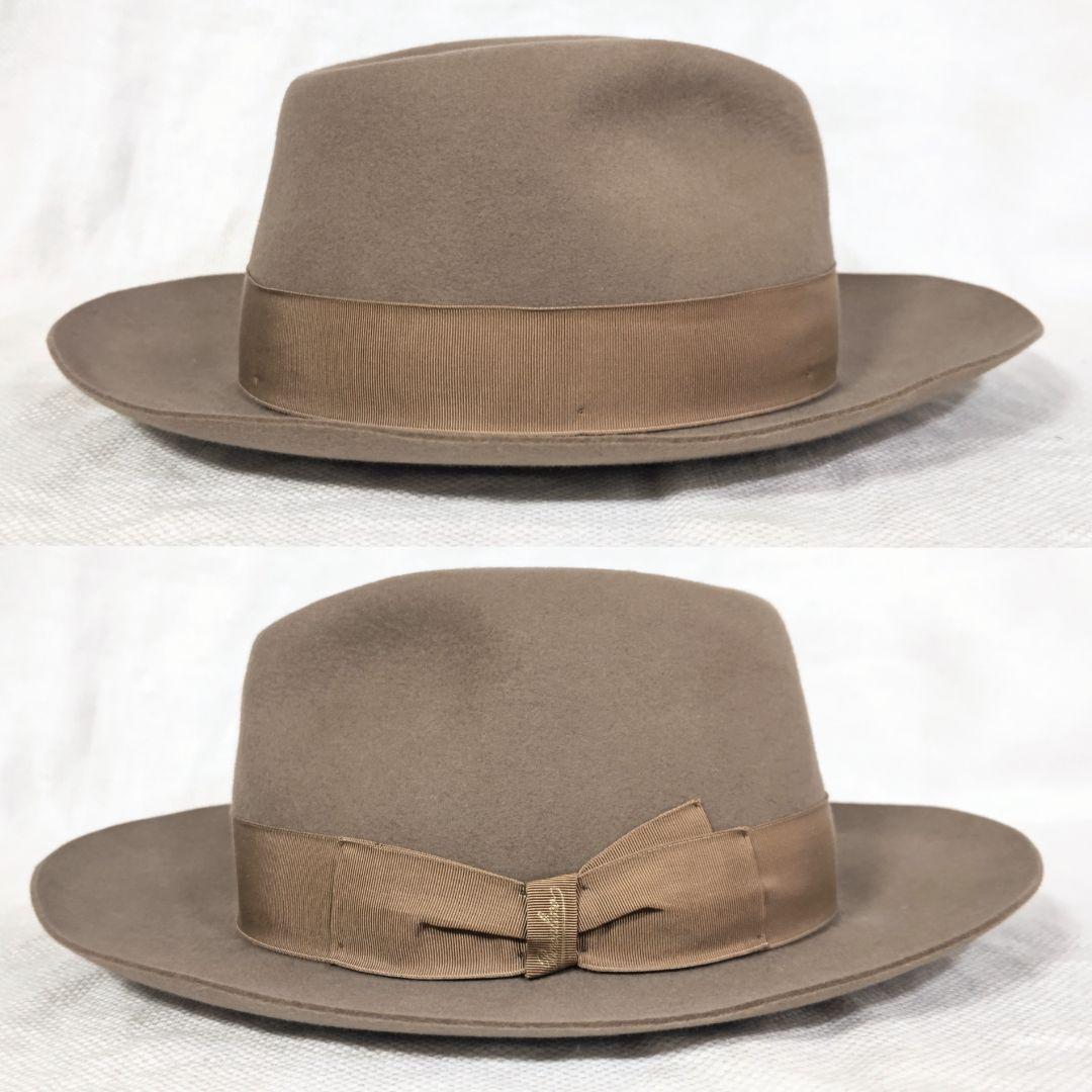 伊製ボルサリーノBorsalinoラビットファーフェルト中折れハット帽子59茶