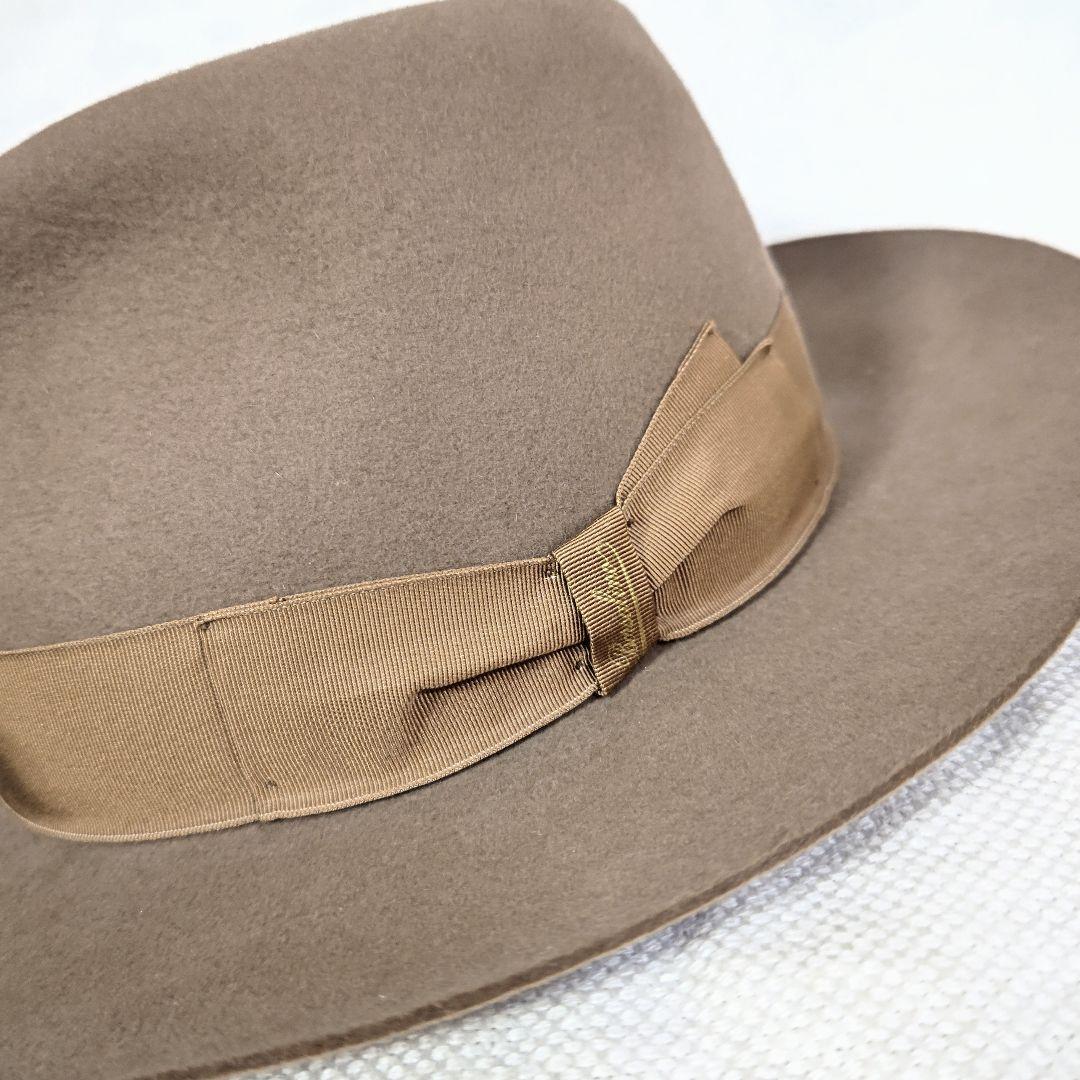 伊製ボルサリーノBorsalinoラビットファーフェルト中折れハット帽子59茶