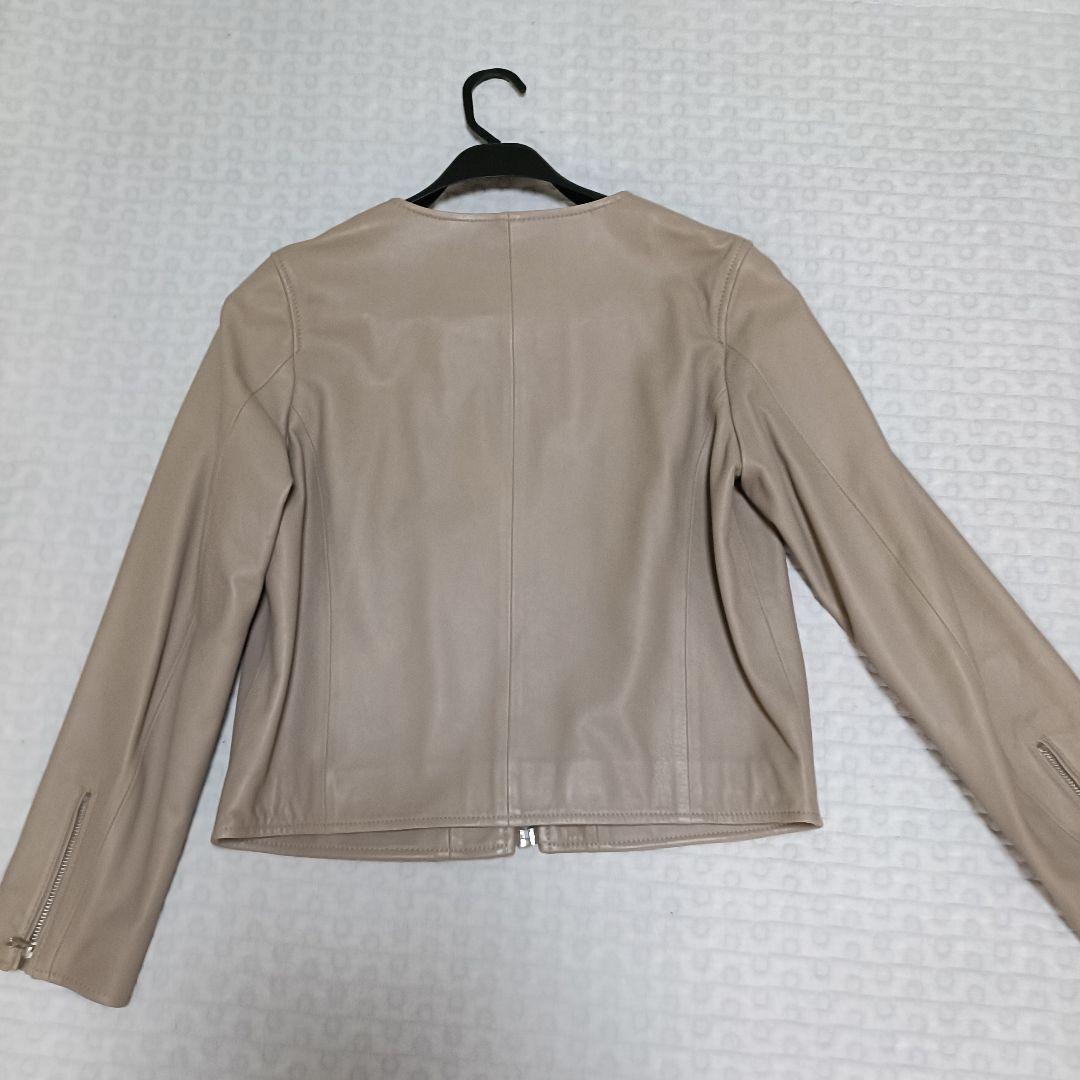 Ray BEAMS / ラムレザー ノーカラー ブルゾン　シングルライダース