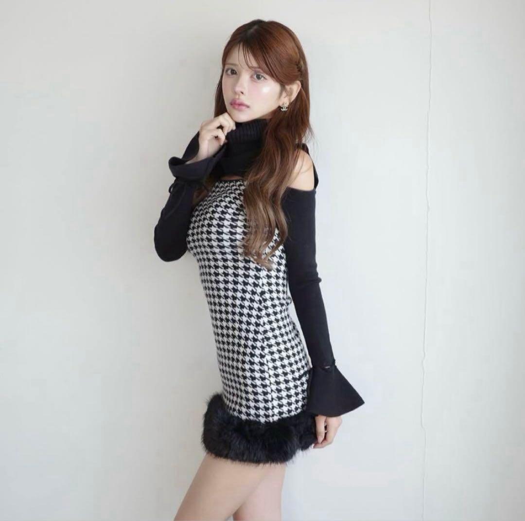 randy 2wayハウンドトゥースファーミニワンピース タグ付き