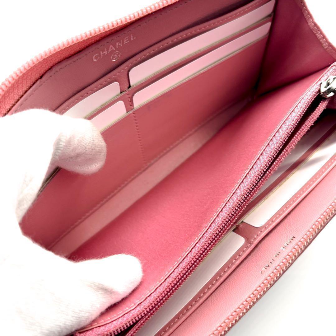 【極美品✨】シャネル 長財布 カメリア 型押し ラウンドジップ PI