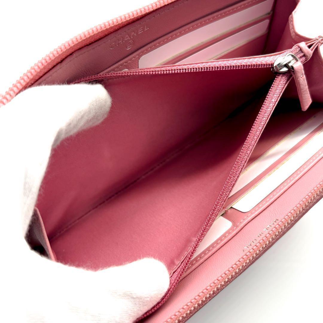 【極美品✨】シャネル 長財布 カメリア 型押し ラウンドジップ PI