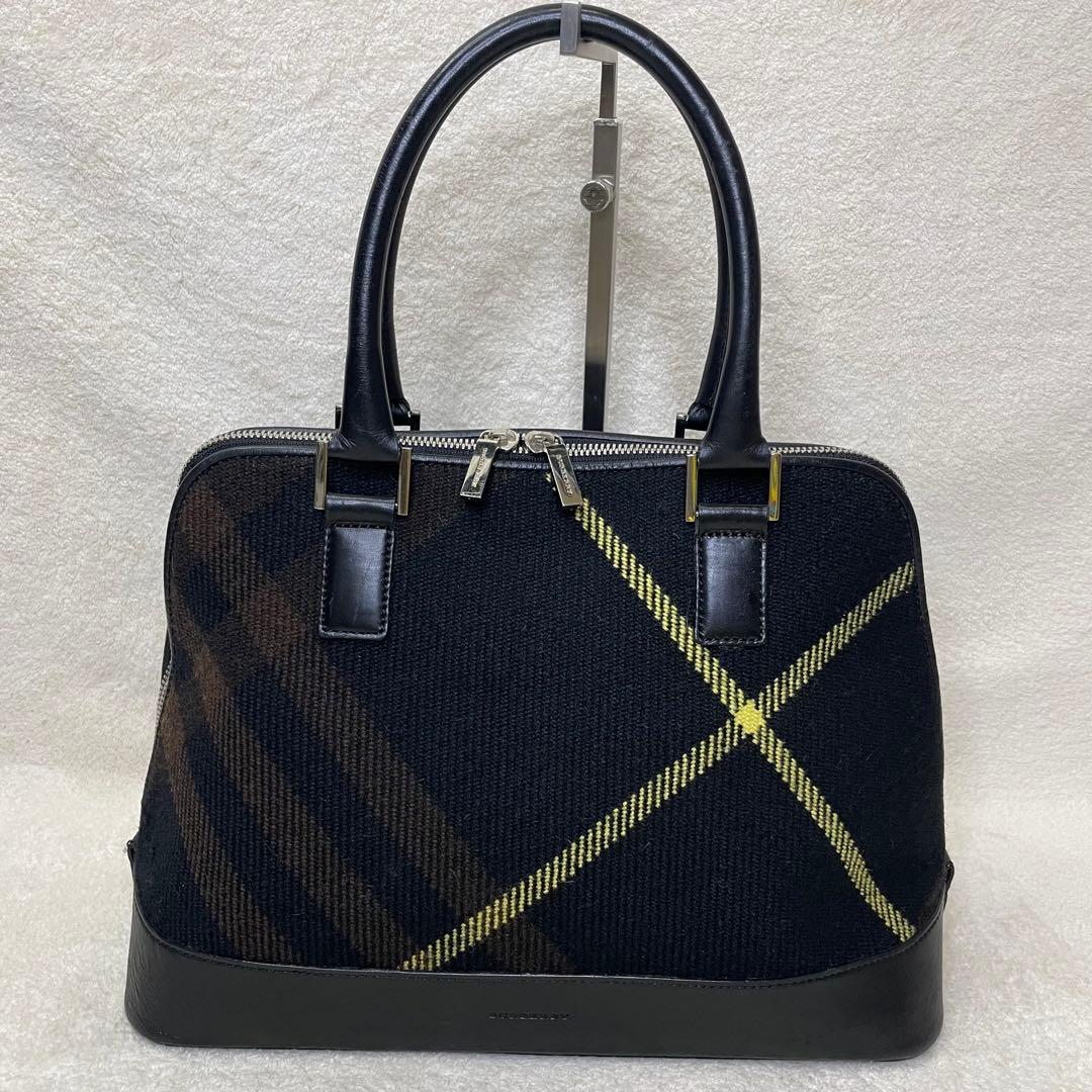 BURBERRY バーバリー ハンドバッグ チェック柄 ウール レザー