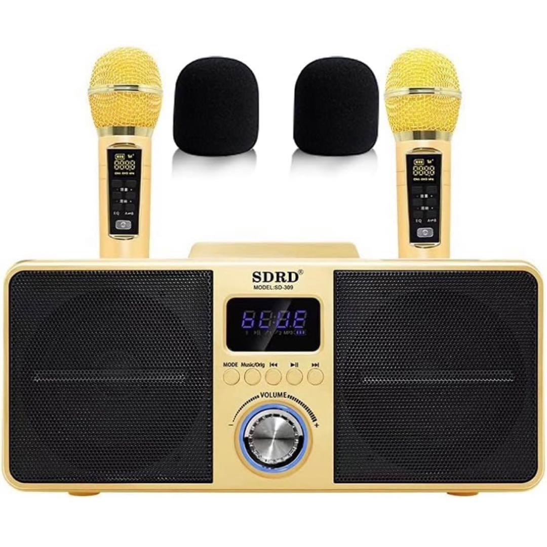 カラオケマイクカラオケマシンBluetooth  ワイヤレス  ゴールド