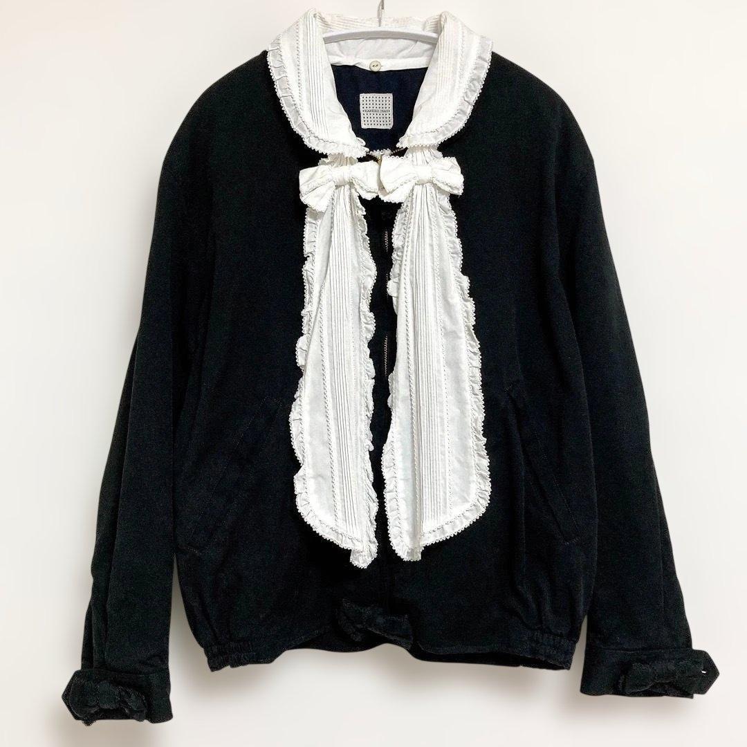 カネコイサオ　ブルゾン　レース　リボン　黒　ピンタック