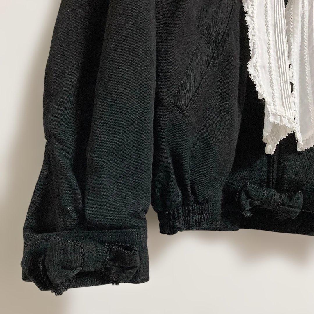 カネコイサオ　ブルゾン　レース　リボン　黒　ピンタック