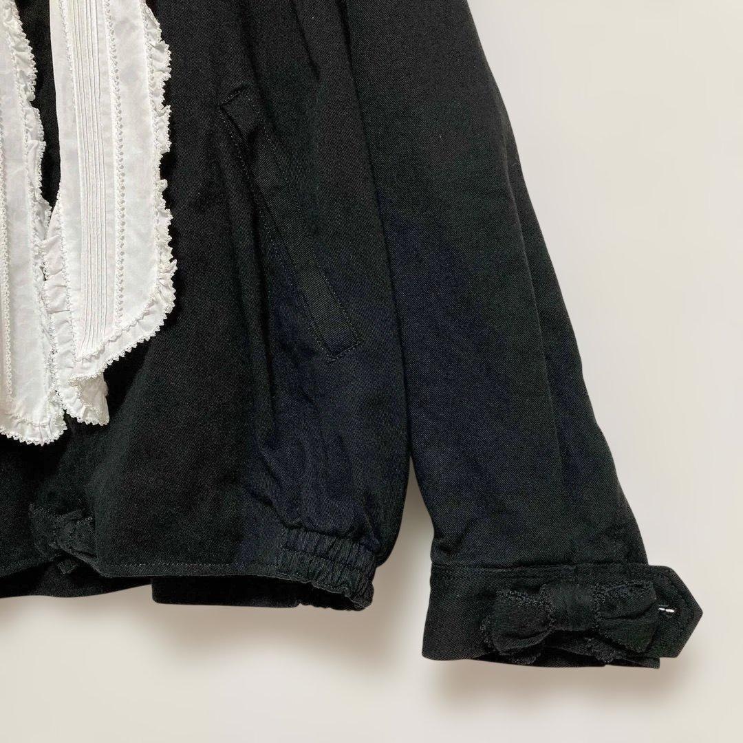 カネコイサオ　ブルゾン　レース　リボン　黒　ピンタック