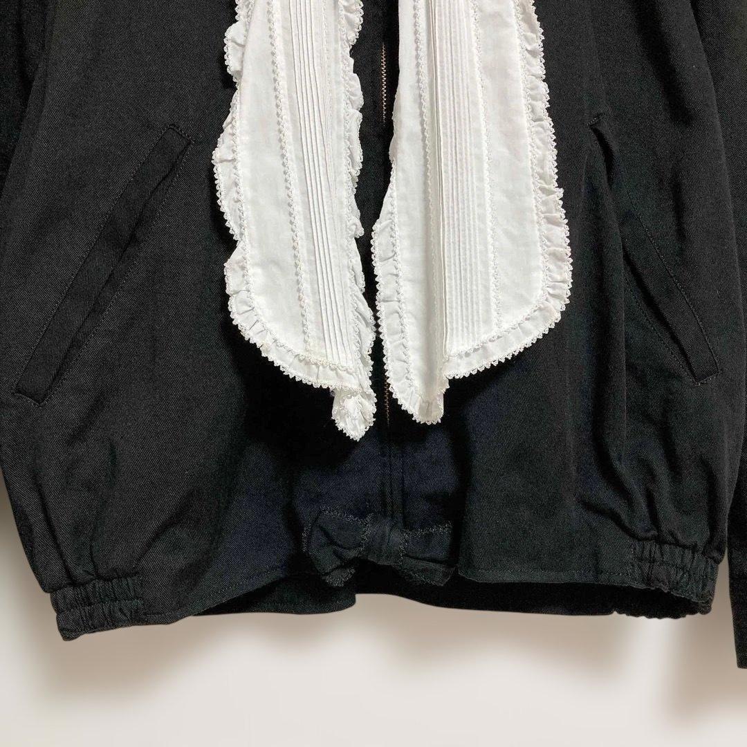 カネコイサオ　ブルゾン　レース　リボン　黒　ピンタック