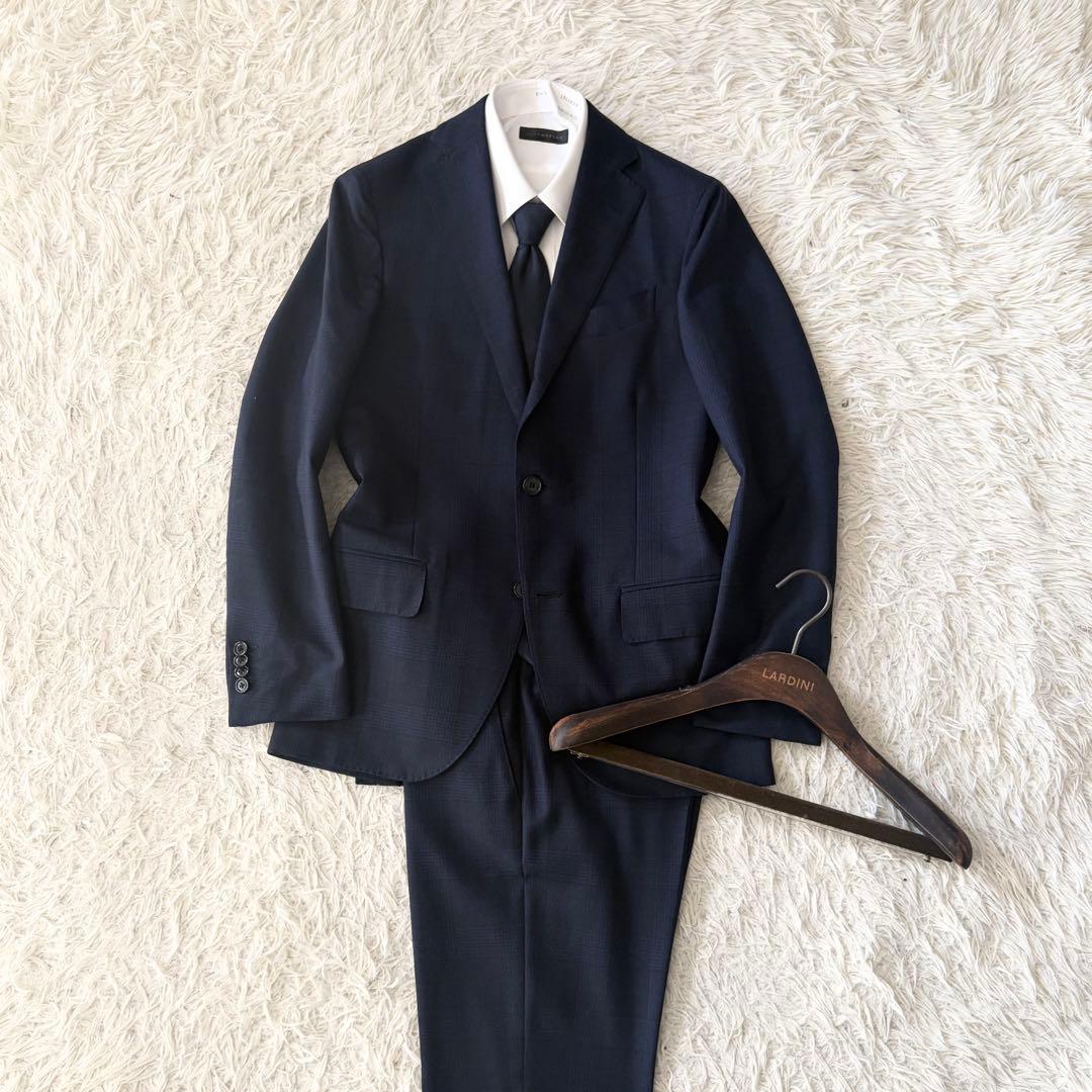 <美品>LARDINI ネイビー ウール スーツ サイズ44