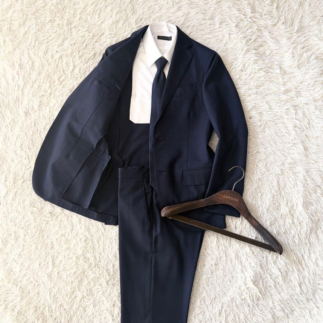 <美品>LARDINI ネイビー ウール スーツ サイズ44