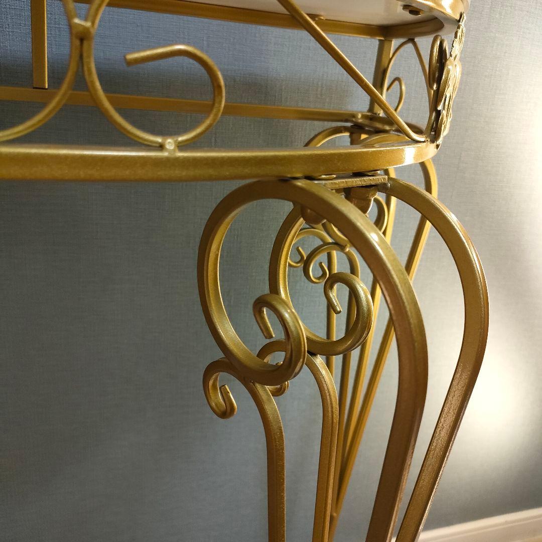 ゴールドアイアン×大理石風天板 コンソールテーブル アンティーク調 半円型