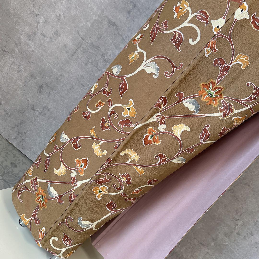 小紋　フルセット　着物　正絹　唐草　マスタードイエロー