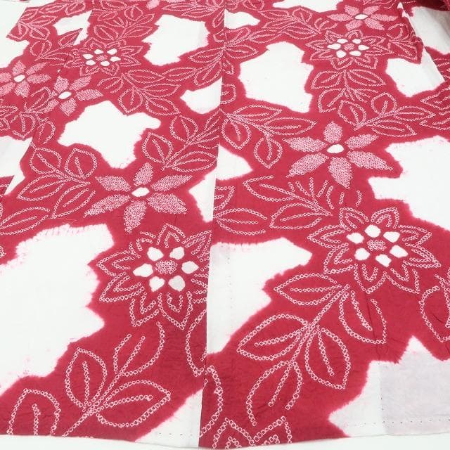 新品 有松鳴海絞り クレマチス 夏着物 綿 仕付け糸付 高級浴衣 6055