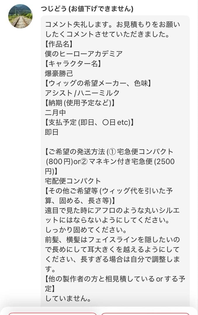 【つじどう(お値下げできません)様】ウィッグオーダーページ