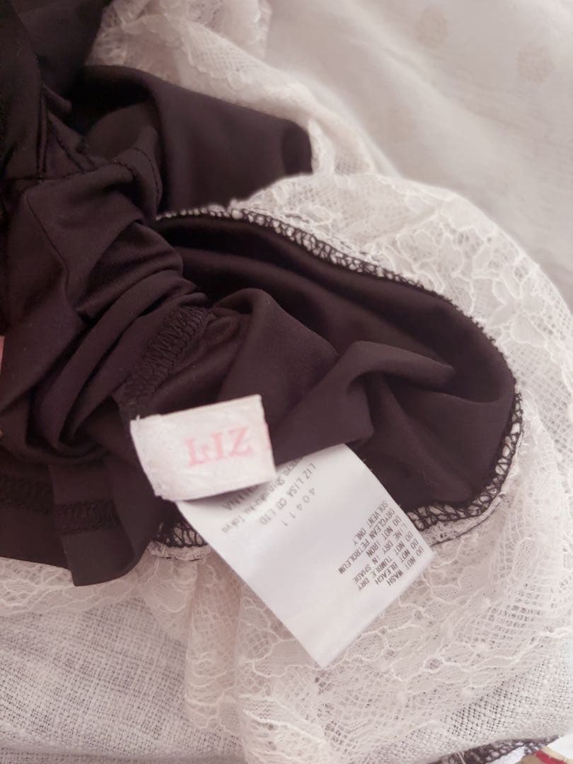 あ*ま様 リズリサ　はしごリボンギンガムティアードスカパン ブラック