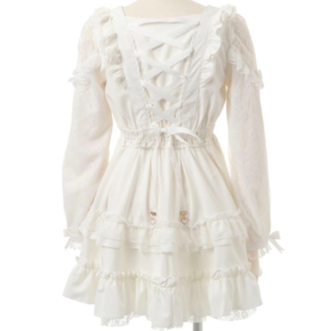 リズリサ　ティアラリボンティアードワンピース　白