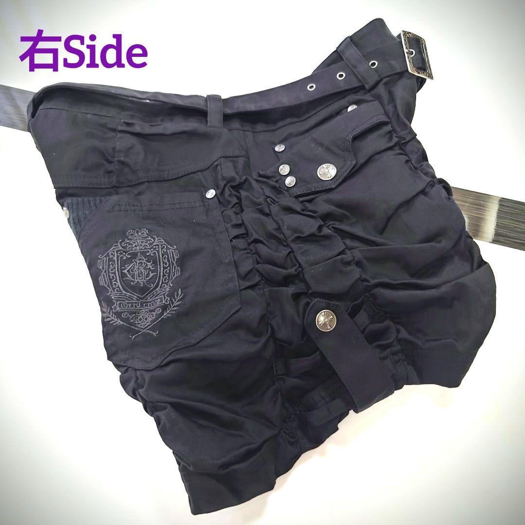 OzzOn Ozz Croce ベルト付きブラックルーズショートパンツ