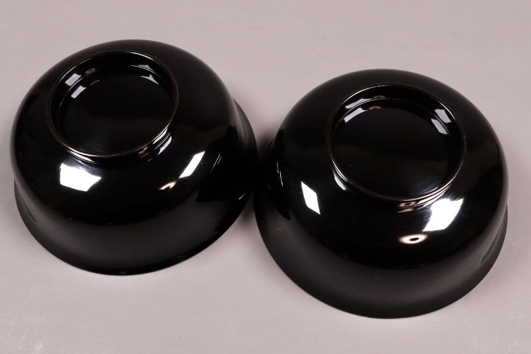 時代木製漆器 加賀蒔絵 牡丹 梅 草花 高蒔絵 黒塗椀 二客 漆芸 CL55