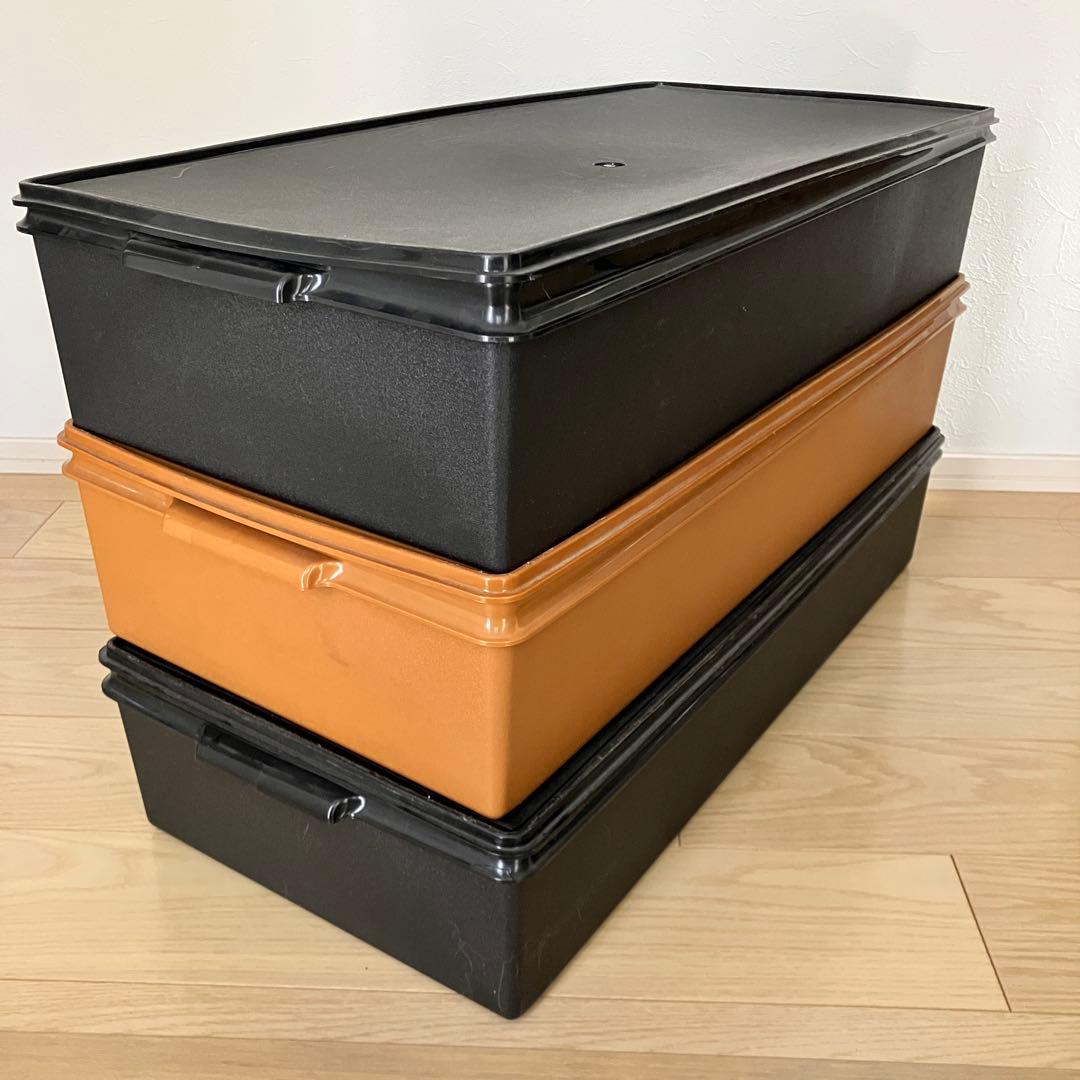 タッパーウェア ロングスーパーケース3個セット 黒2 セピア1