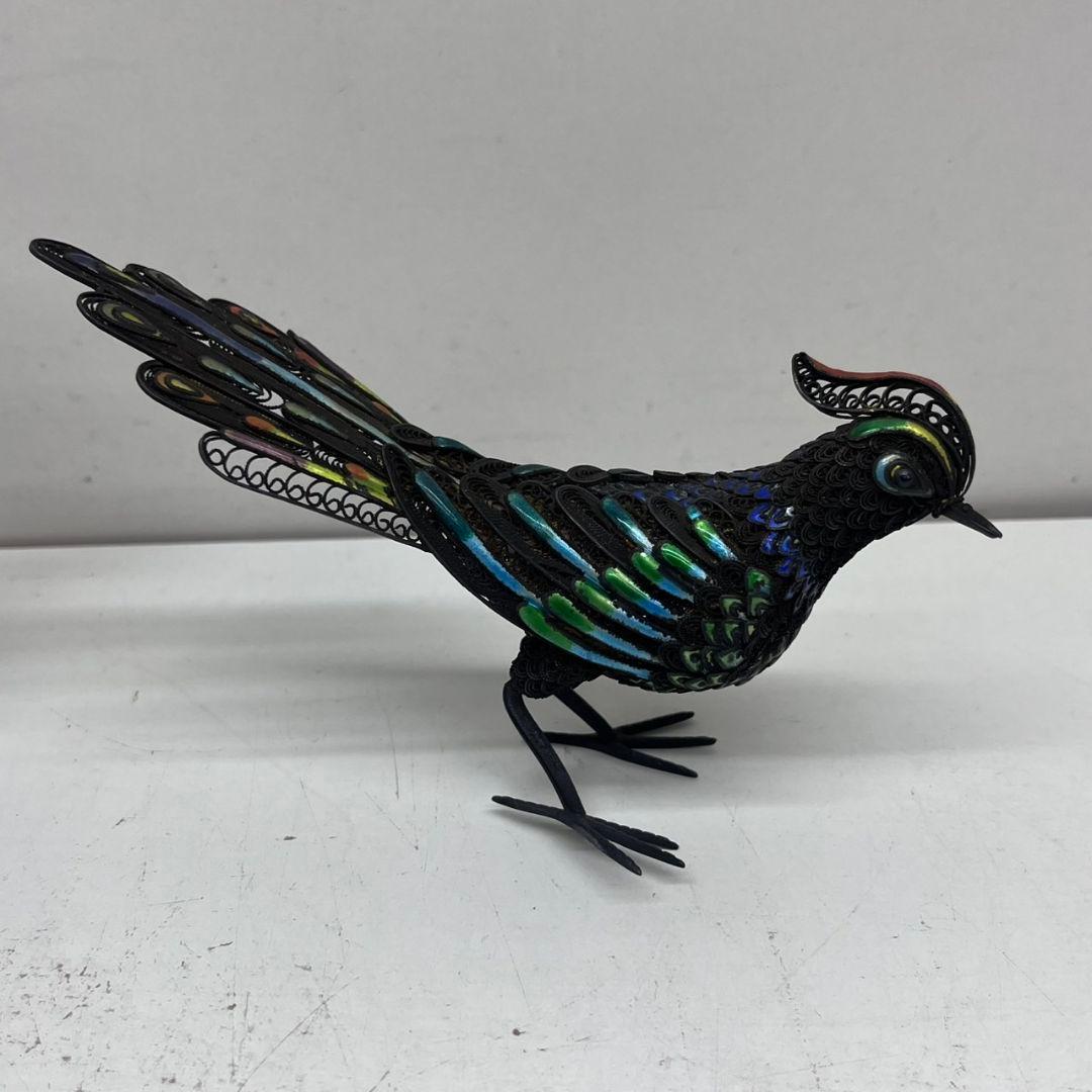 K◇ 中国美術 七宝 銀製 silver 孔雀 鳥 古美術 置物 アンティーク