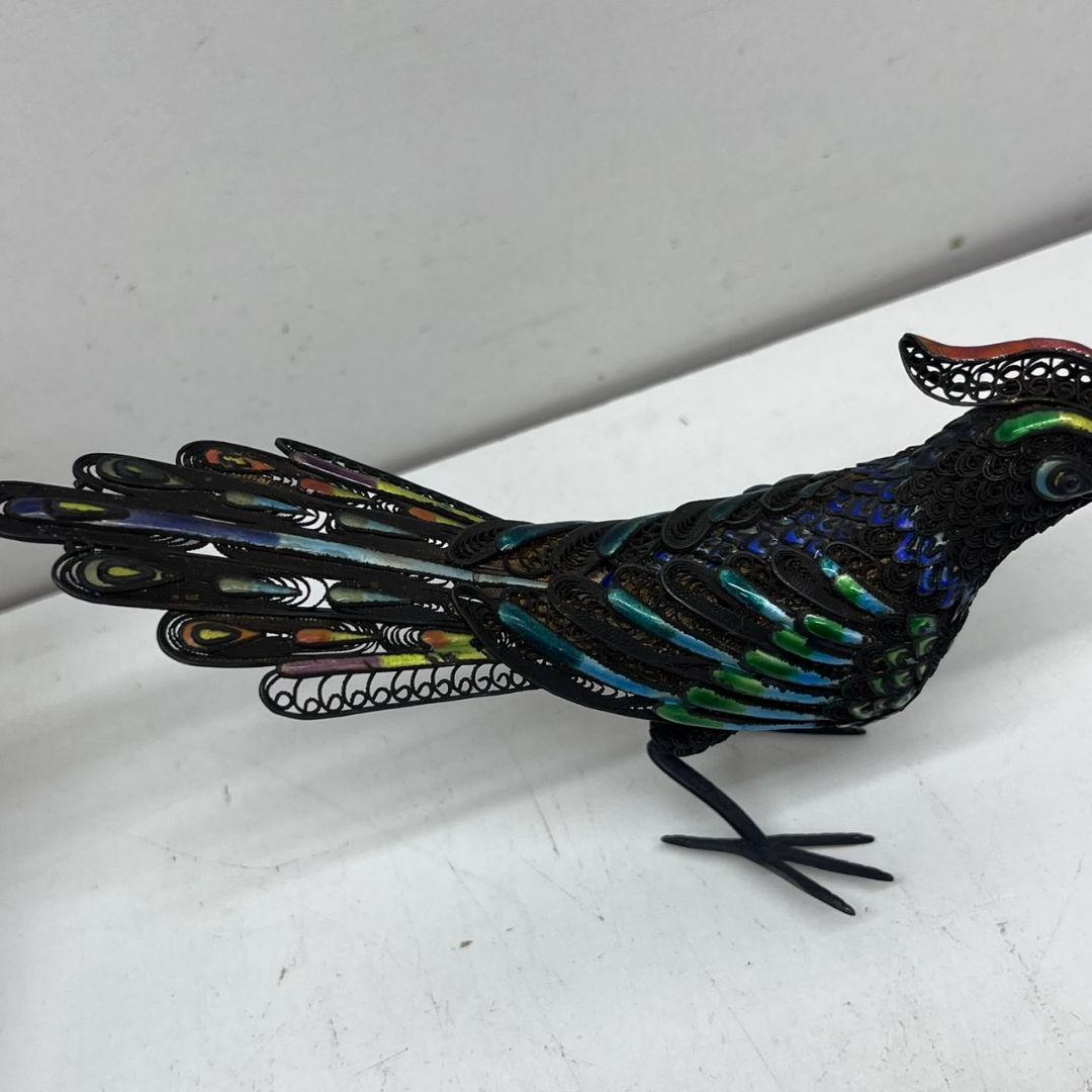 K◇ 中国美術 七宝 銀製 silver 孔雀 鳥 古美術 置物 アンティーク