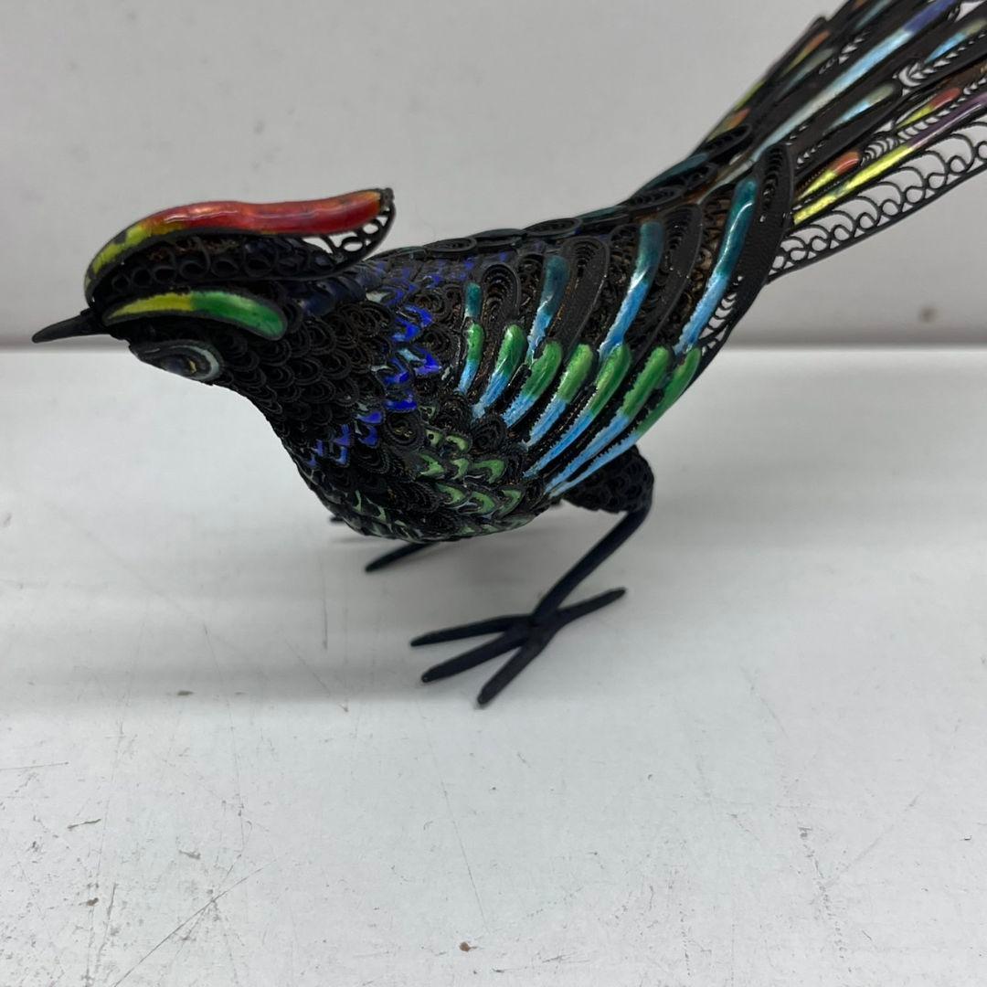 K◇ 中国美術 七宝 銀製 silver 孔雀 鳥 古美術 置物 アンティーク