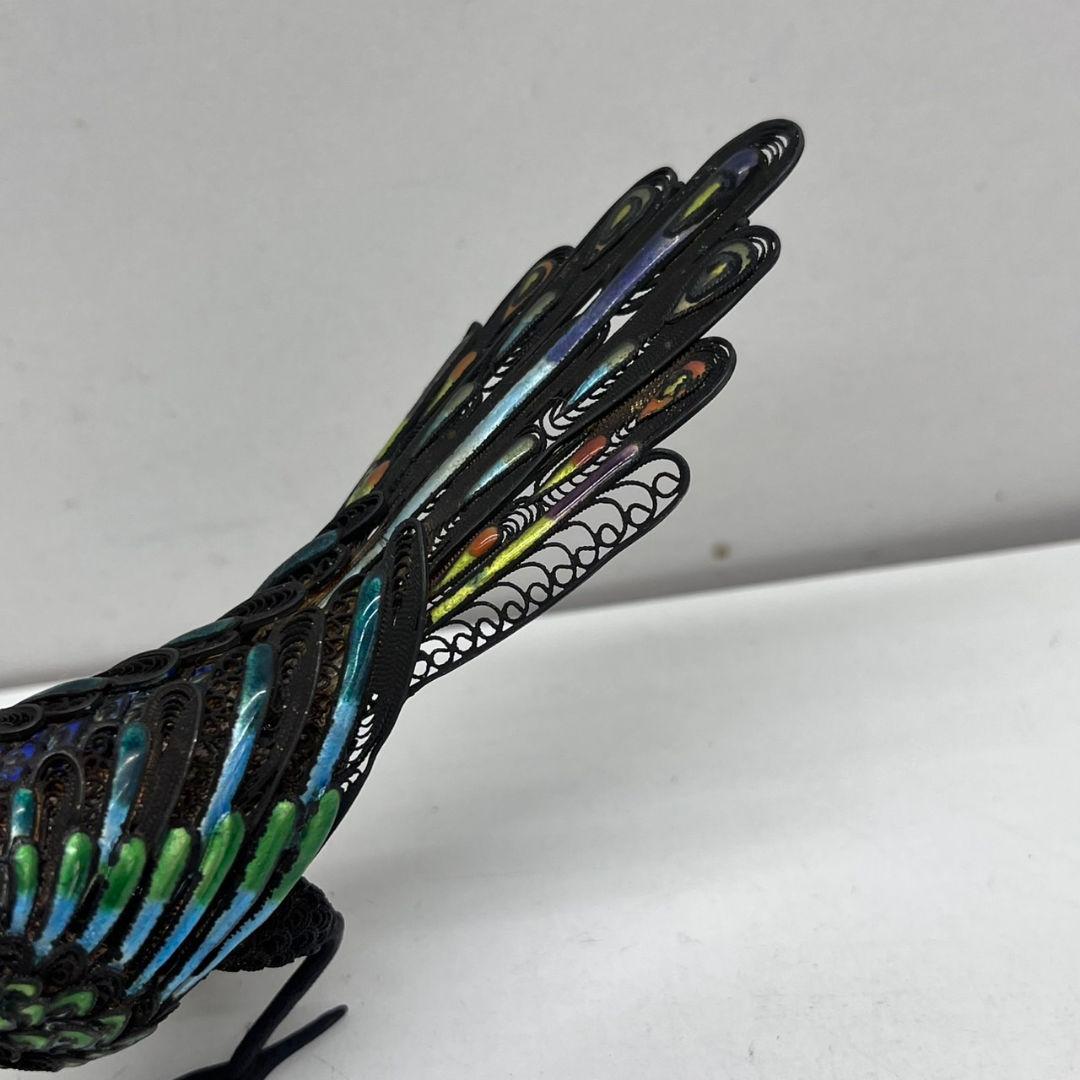 K◇ 中国美術 七宝 銀製 silver 孔雀 鳥 古美術 置物 アンティーク