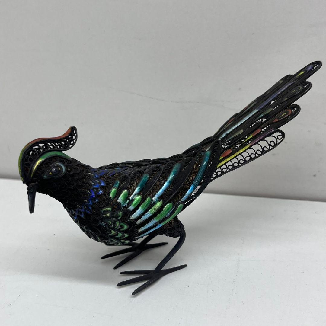 K◇ 中国美術 七宝 銀製 silver 孔雀 鳥 古美術 置物 アンティーク