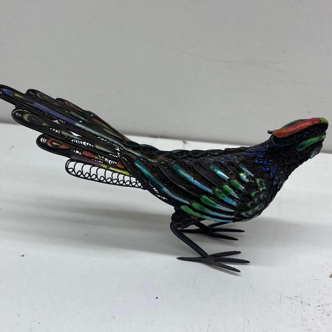 K◇ 中国美術 七宝 銀製 silver 孔雀 鳥 古美術 置物 アンティーク