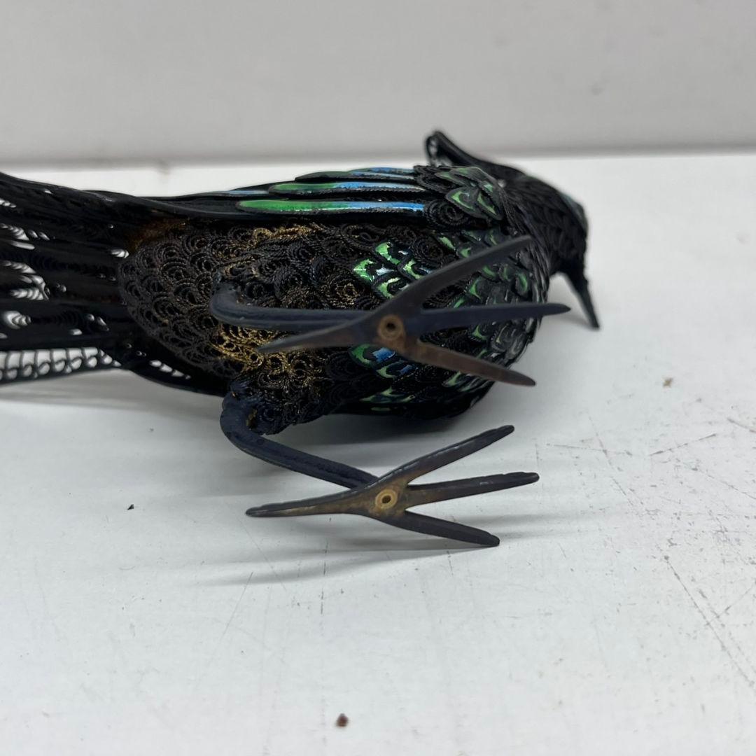 K◇ 中国美術 七宝 銀製 silver 孔雀 鳥 古美術 置物 アンティーク