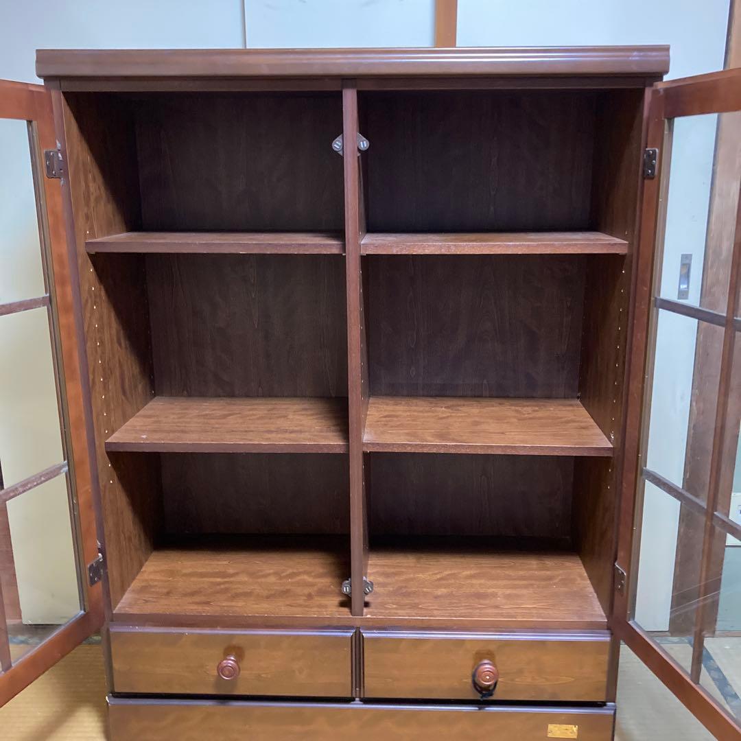 昭和レトロ扉付き本棚 引き出し2つ