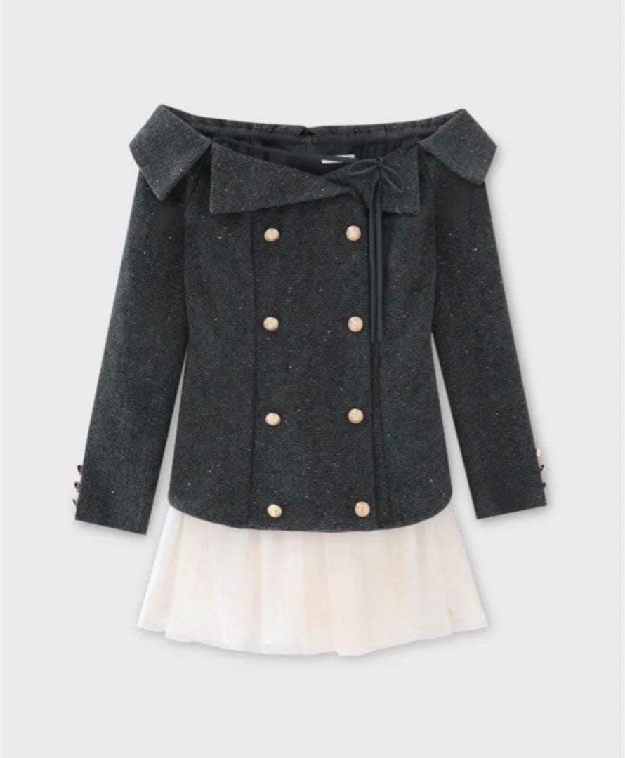 ワンピース Wool herringbone tulle onepiece Mmeeme