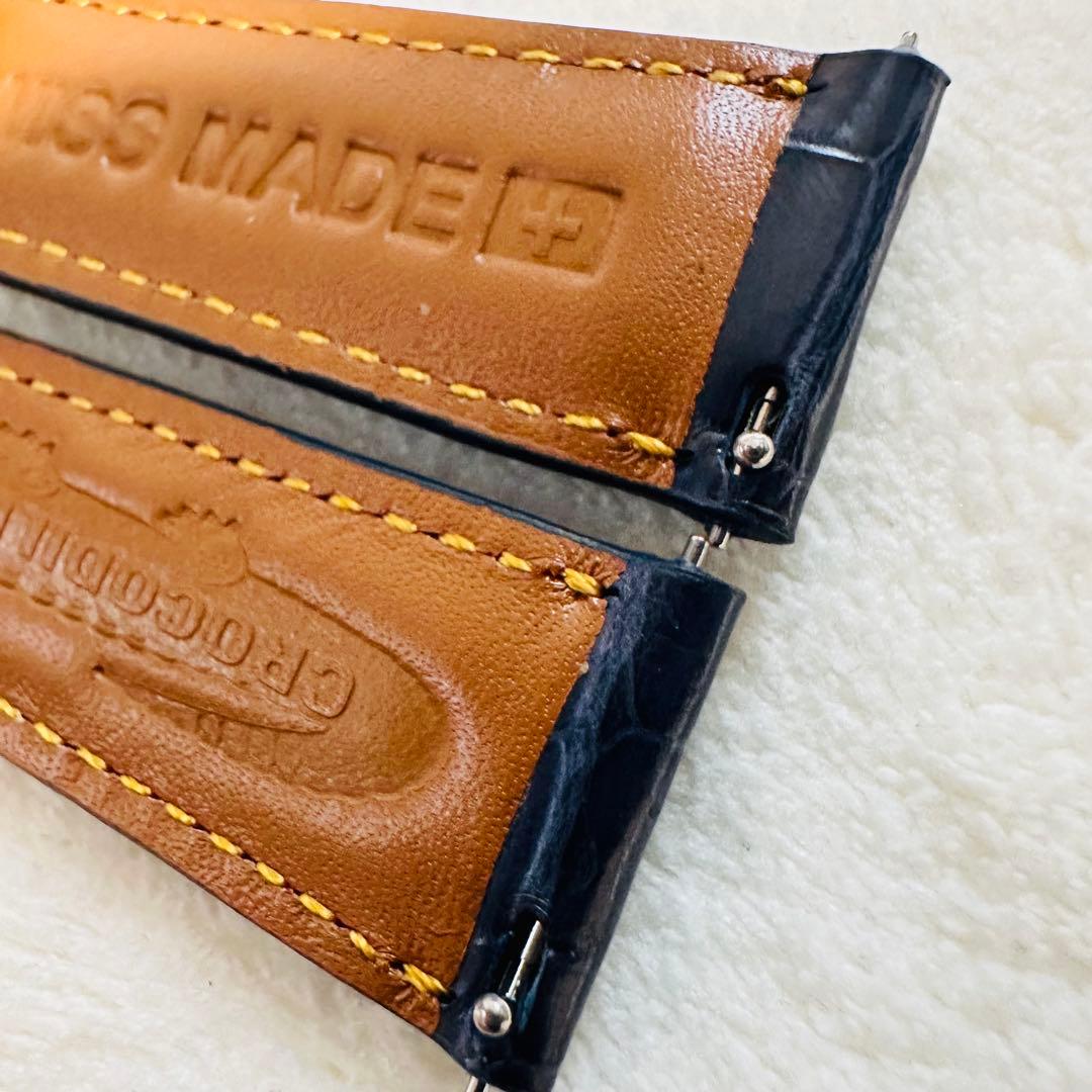 3077#20mm-18mmミッドナイトブルー★本物クロコダイルベルト★スイス製