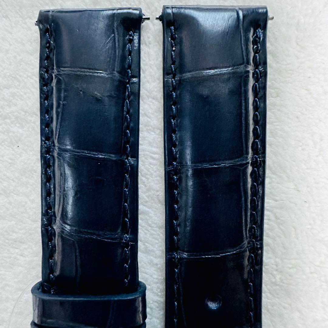 3077#20mm-18mmミッドナイトブルー★本物クロコダイルベルト★スイス製