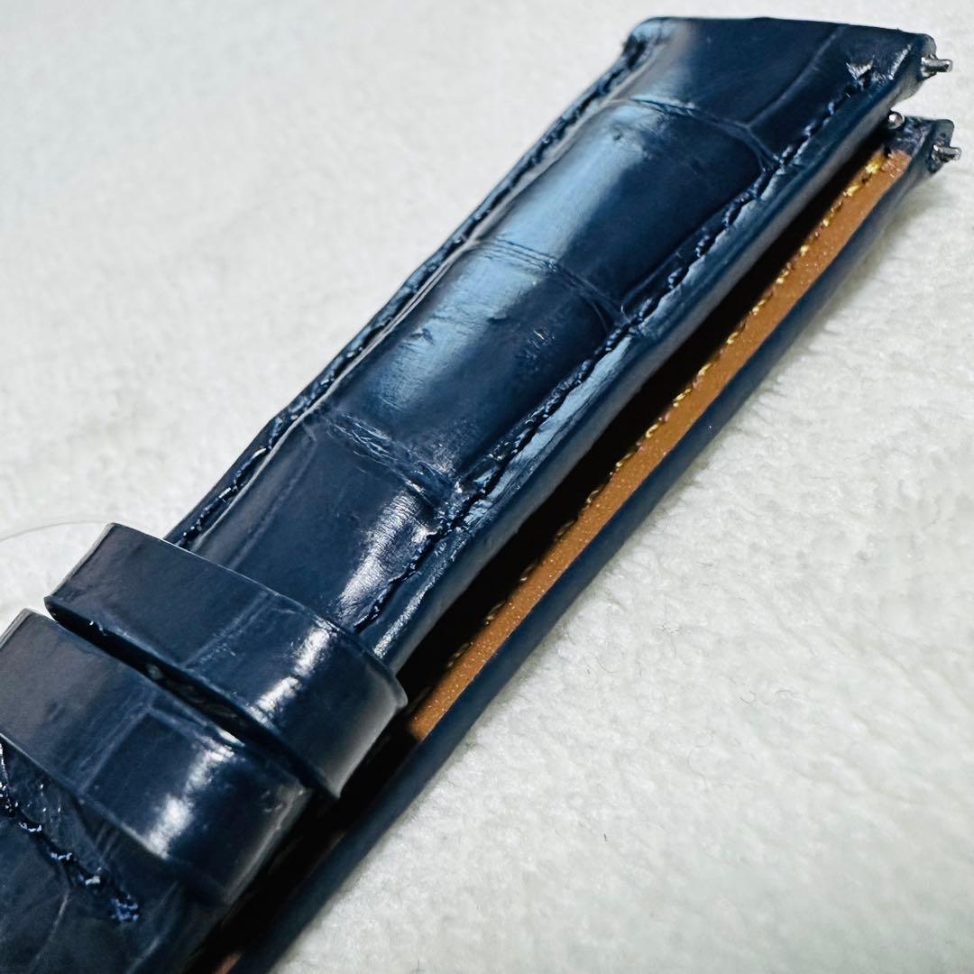 3077#20mm-18mmミッドナイトブルー★本物クロコダイルベルト★スイス製