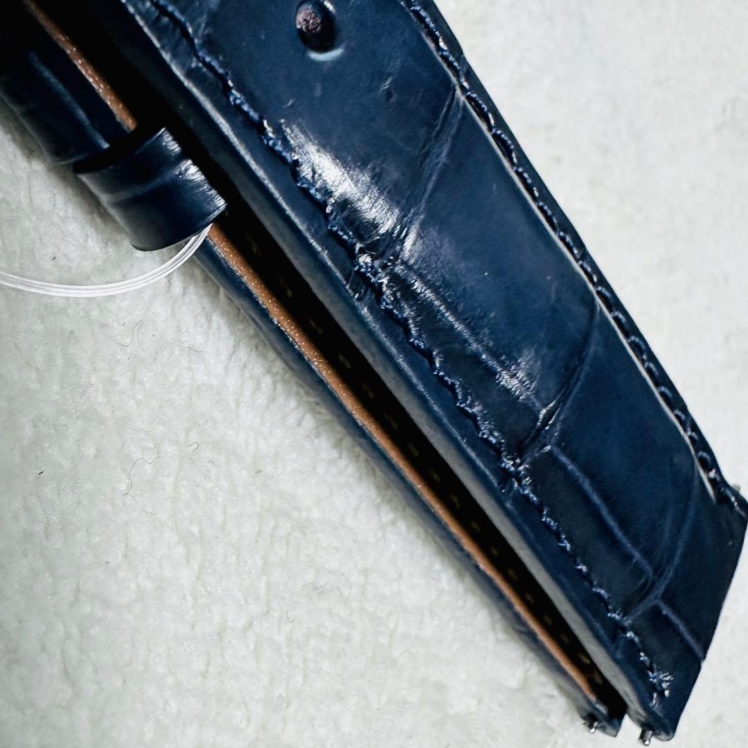 3077#20mm-18mmミッドナイトブルー★本物クロコダイルベルト★スイス製