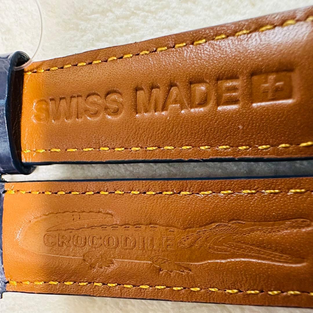 3077#20mm-18mmミッドナイトブルー★本物クロコダイルベルト★スイス製