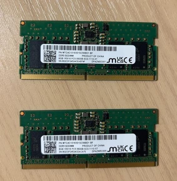Micron DDR5-5600 ノートPC用メモリ16GB (8GB×2枚)
