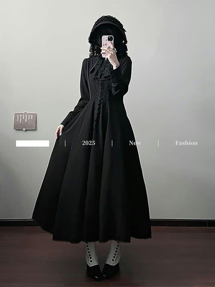 ゴスロリ ロングドレス ブラック ロリータ ワンピース ポンチョ クラロリ