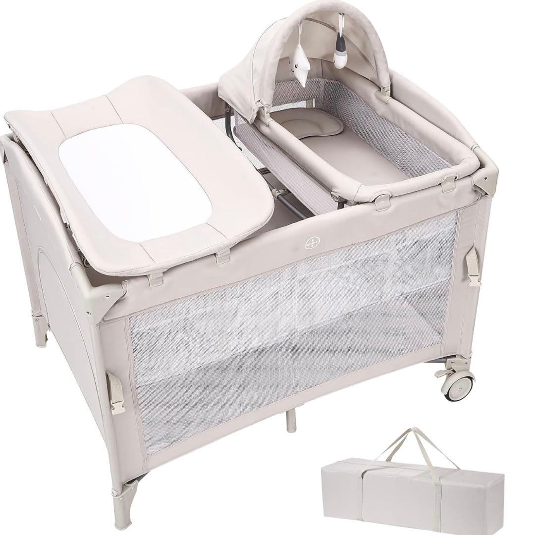 Thinkmax ベビーベッド クーファン おむつ交換台 ベージュ　プレイヤード