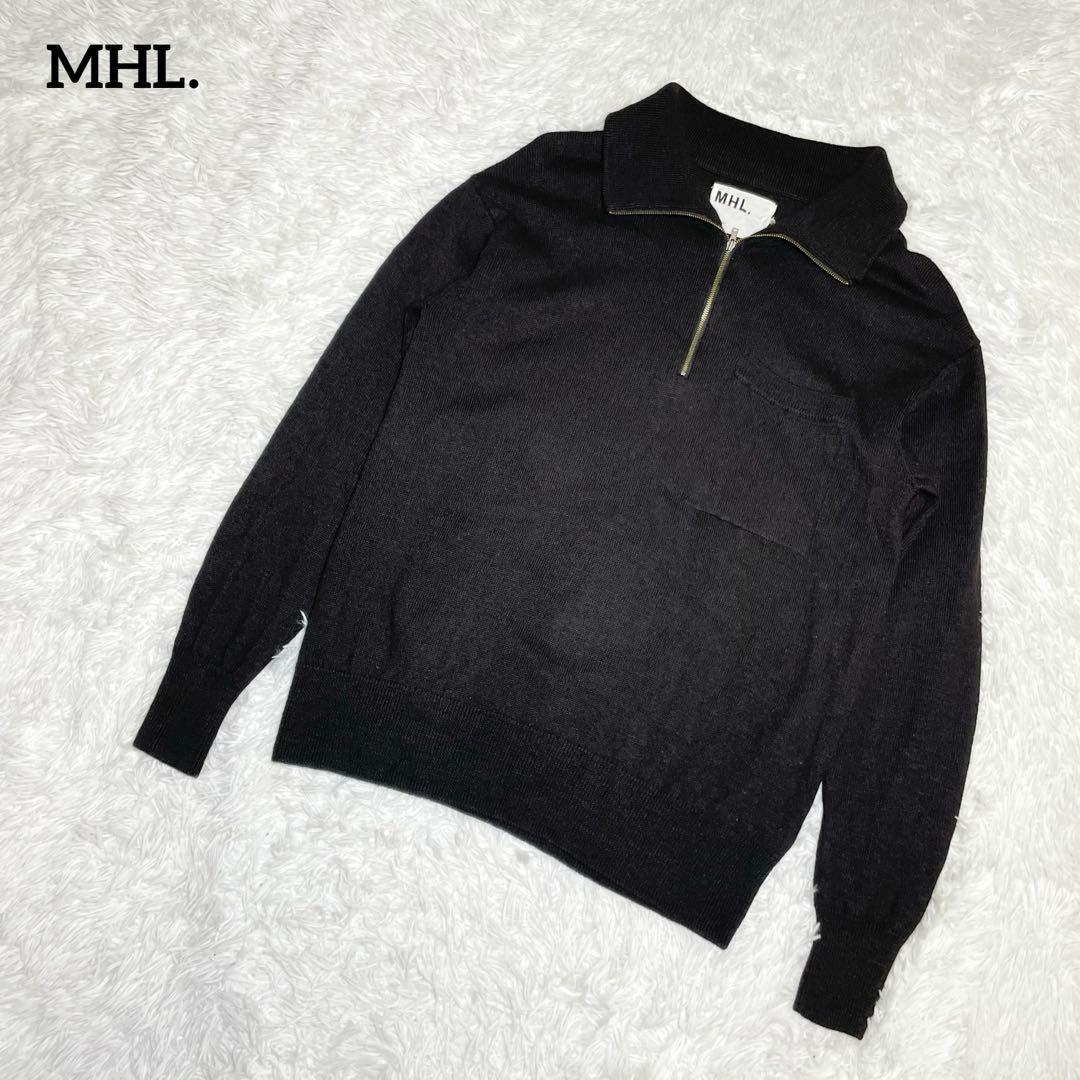 【美品】エムエイチエル　ハーフジップニット・セーター・ドライウールリネン・M