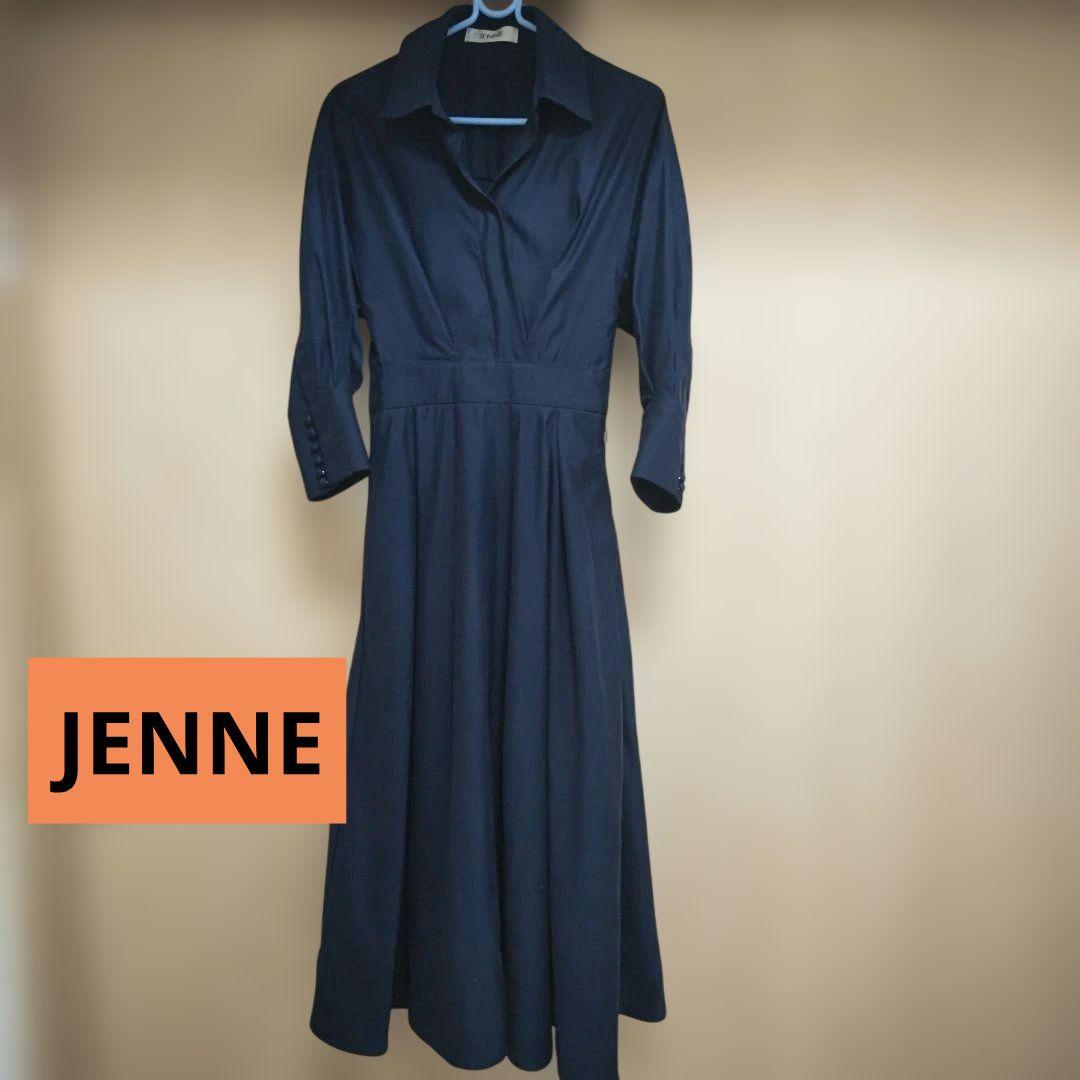 【お値下げ】JENNE 紺 リッチフレアワンピース カシュクールフレア