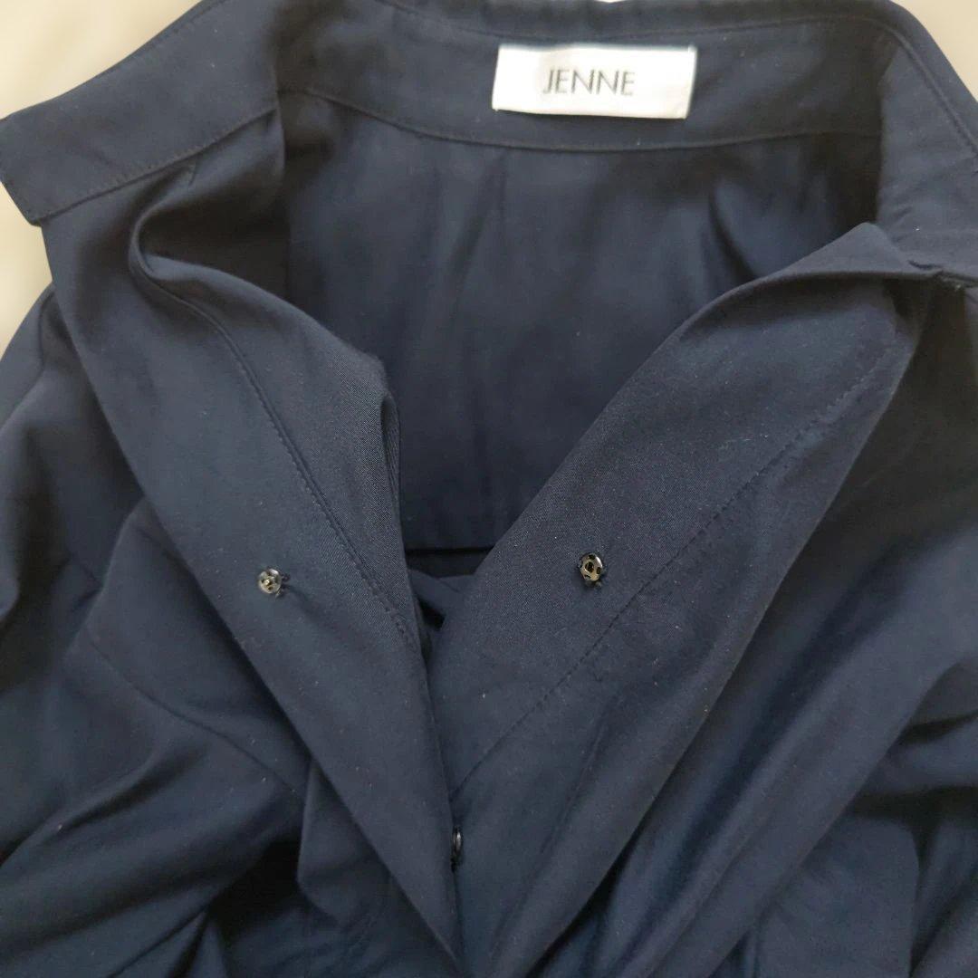 【お値下げ】JENNE 紺 リッチフレアワンピース カシュクールフレア