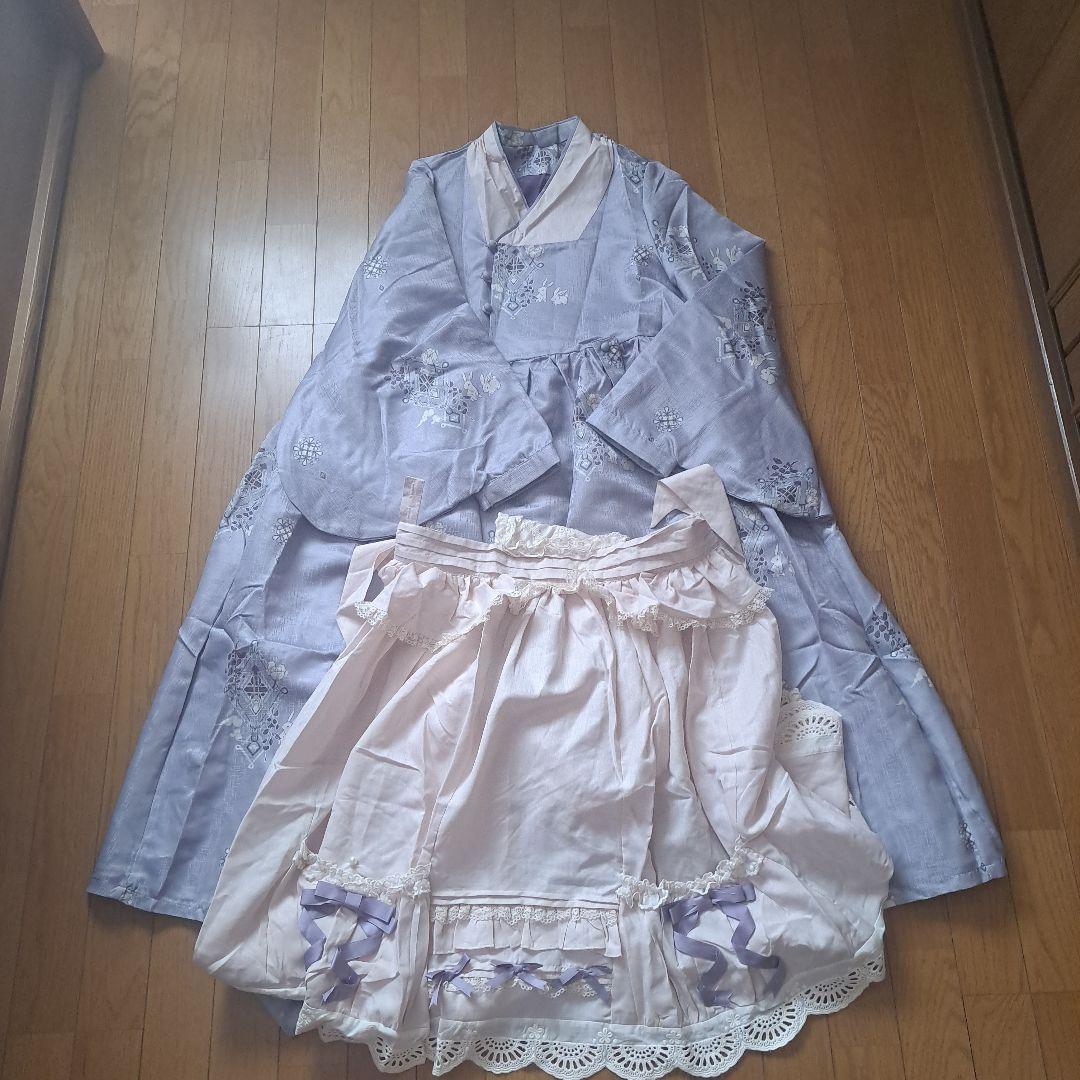 N*e様 【訳アリ】和ロリ　レトロラベンダーロングエプロンワンピース　セットアッ