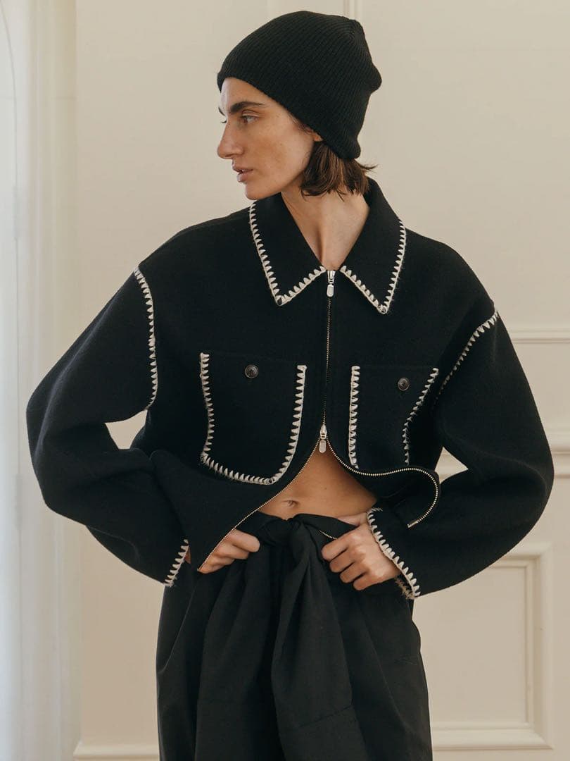 ジャケット・アウター CREDONA WOOL EMBROIDERY SHORT ZIP JACKET