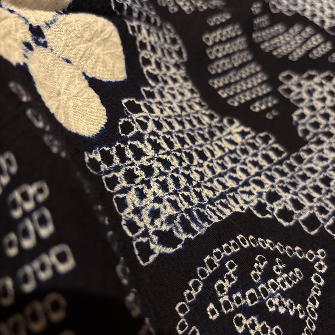 有松鳴海絞り浴衣 花繋ぎ 美品 手縫い 藍染 アンティーク レトロ 絞り