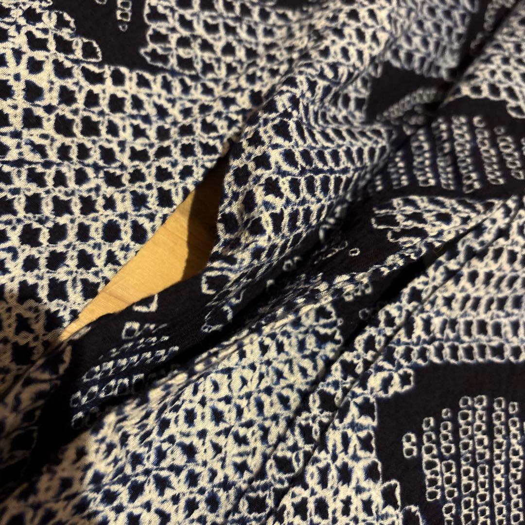 有松鳴海絞り浴衣 花繋ぎ 美品 手縫い 藍染 アンティーク レトロ 絞り