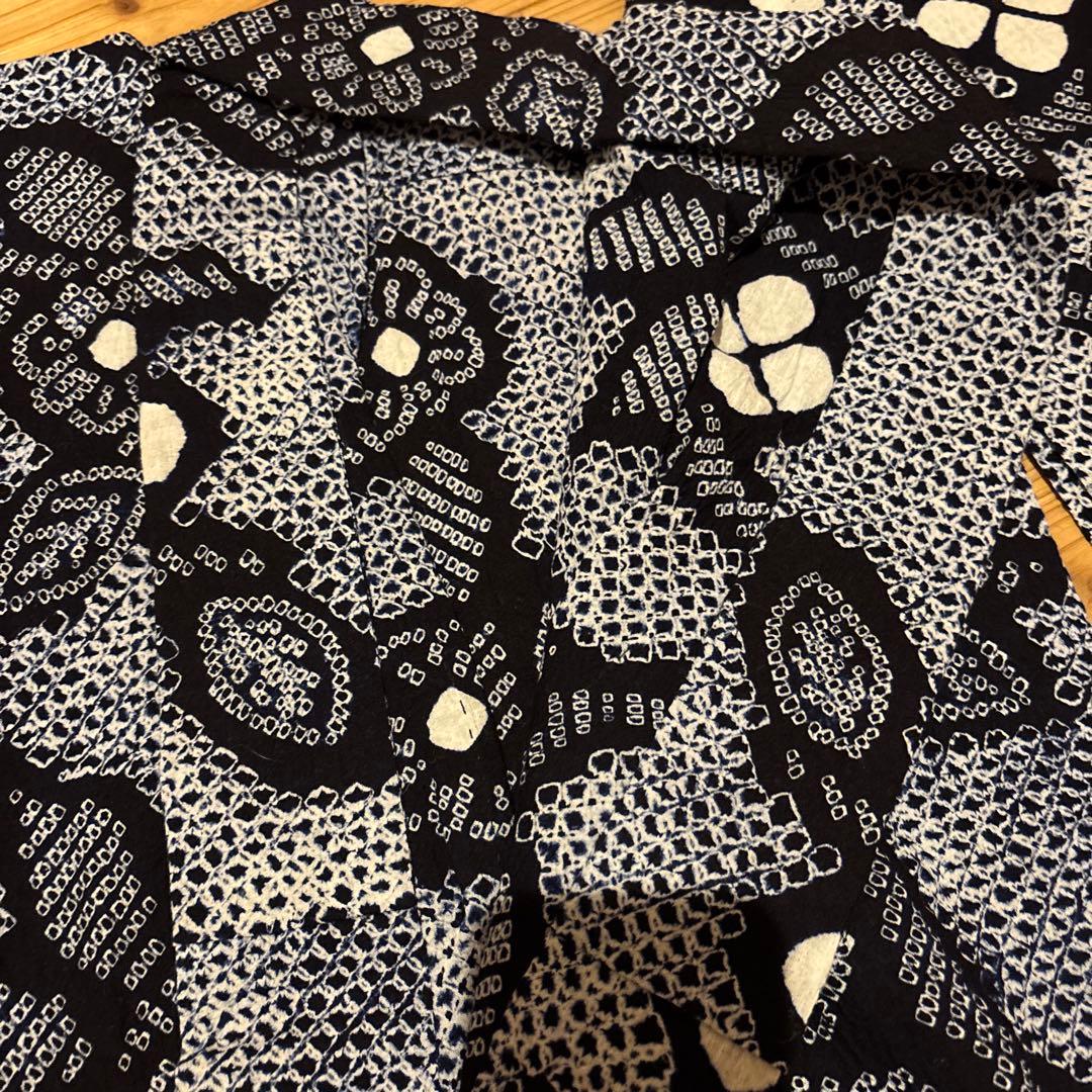 有松鳴海絞り浴衣 花繋ぎ 美品 手縫い 藍染 アンティーク レトロ 絞り